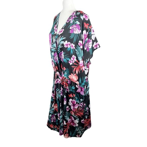 Bobeau 1X Plus Size Dress Women Black Purple Floral Surplice Casual - Picture 2 of 14